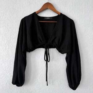 Monaco Black Long Sleeve Tie Front Crop Top Size Small